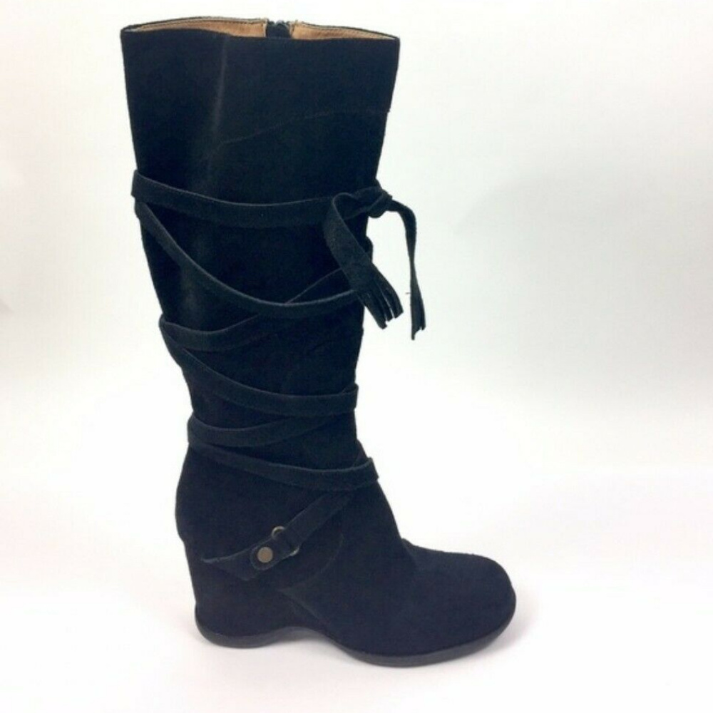 Me Too "Sydney" Wedge Black Suede Boots Size 8
